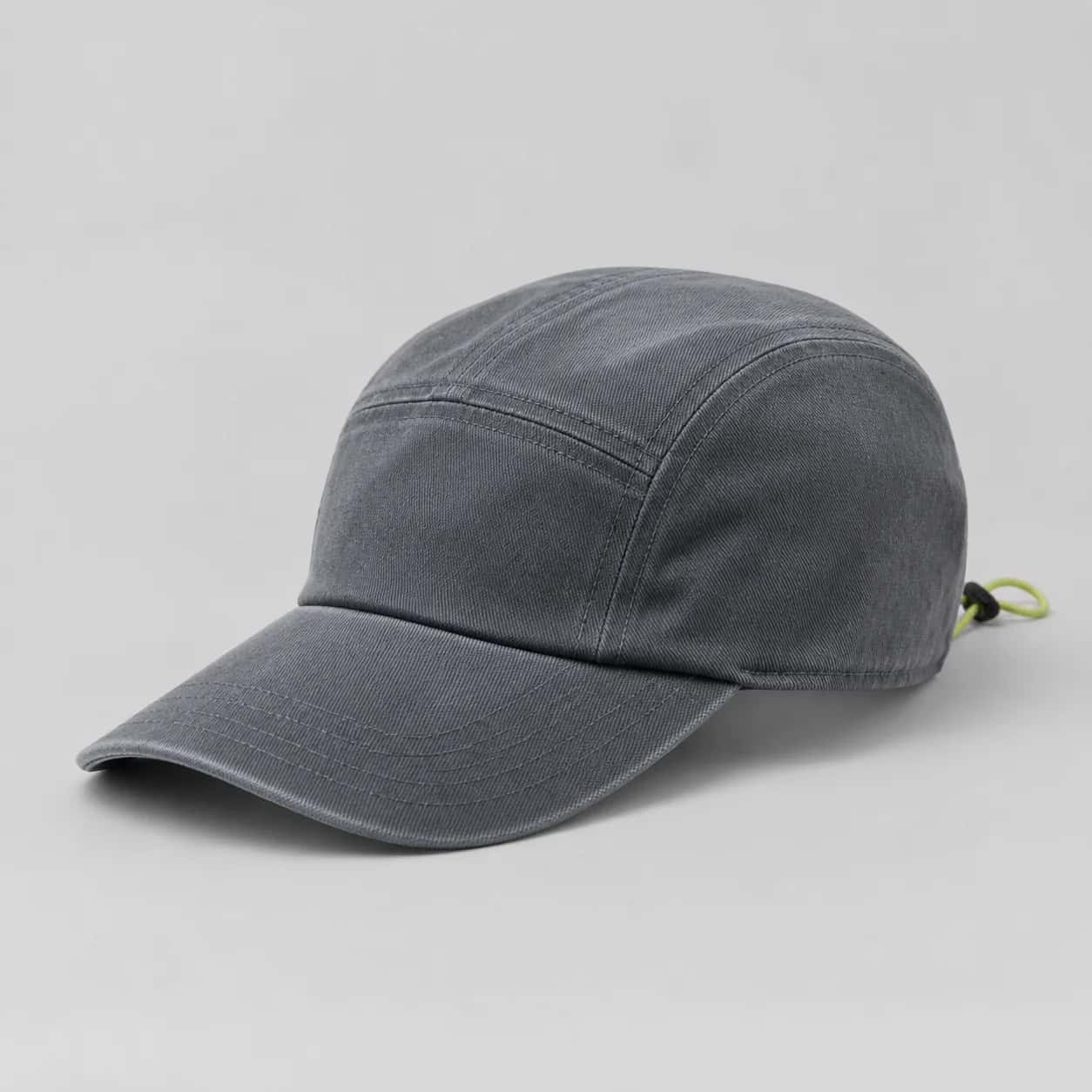 Faded slate five-panel cap in three-quarter view