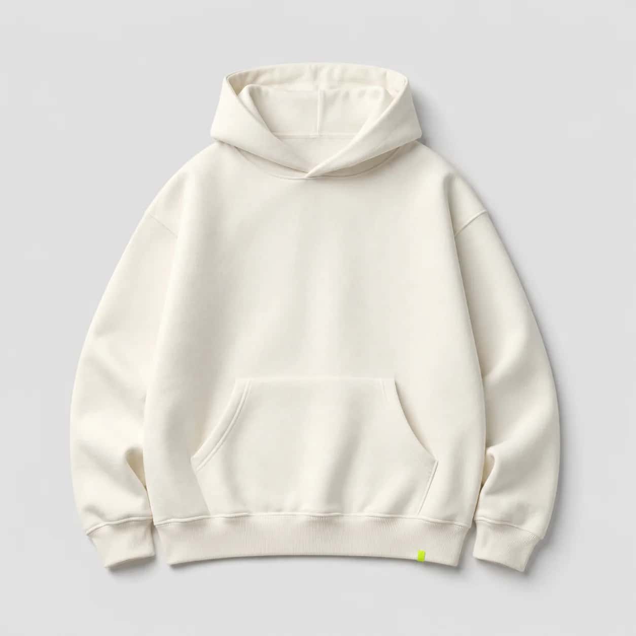 Off-white heavyweight pullover hoodie laid flat